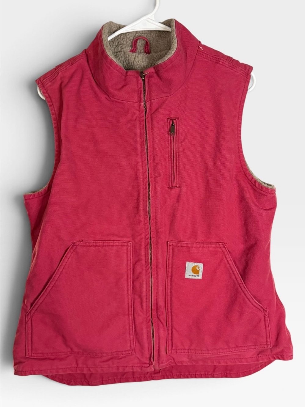Carhartt Woman's Sherpa Lined Duck Canvas Vest Size M Rose